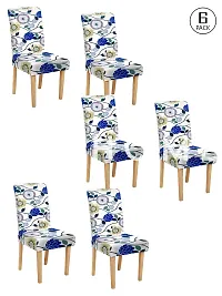 FasHome Classy White Polyester Printed Chair Cover (Piece Of 6)-thumb1