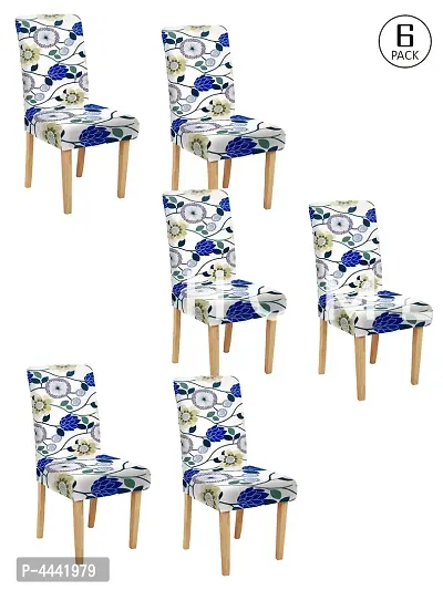 FasHome Classy White Polyester Printed Chair Cover (Piece Of 6)-thumb2