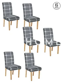 FasHome Classy Grey Polyester Printed Chair Cover (Piece Of 6)-thumb1