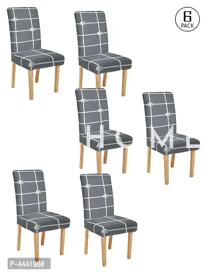 FasHome Classy Grey Polyester Printed Chair Cover (Piece Of 6)-thumb2