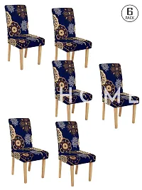 FasHome Classy Navy Blue Polyester Printed Chair Cover (Piece Of 6)-thumb1