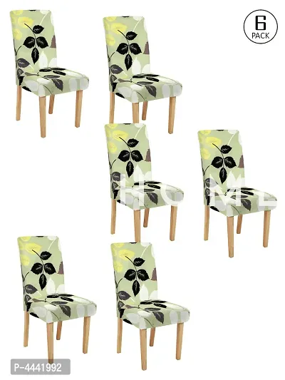 FasHome Classy Green Polyester Printed Chair Cover (Piece Of 6)-thumb2