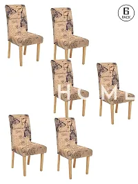 FasHome Classy Beige Polyester Printed Chair Cover (Piece Of 6)-thumb1