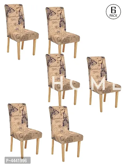 FasHome Classy Beige Polyester Printed Chair Cover (Piece Of 6)-thumb2