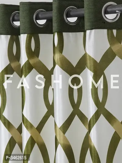 FasHome Green Polyester Eyelet Fitting Window Curtains (Pack Of 2 Curtains)-thumb3