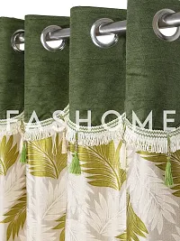FasHome Green Polyester Eyelet Fitting Window Curtains (Pack Of 2 Curtains)-thumb2