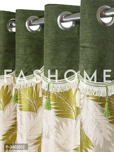 FasHome Green Polyester Eyelet Fitting Window Curtains (Pack Of 2 Curtains)-thumb3