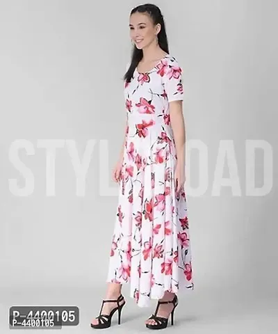 Women White Base Red Floral Printed Dress-thumb2