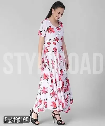 Women White Base Red Floral Printed Dress-thumb3