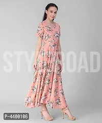 Women Peach Base Green Floral Printed Dress-thumb2