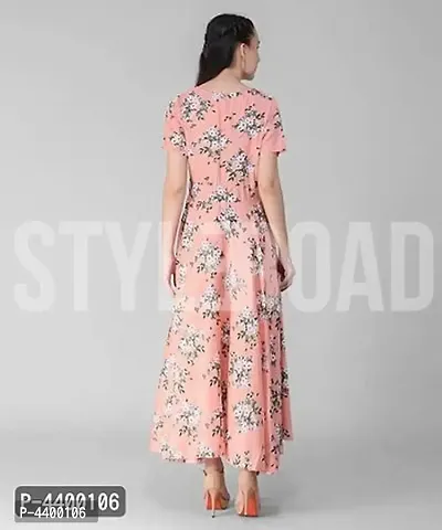 Women Peach Base Green Floral Printed Dress-thumb4