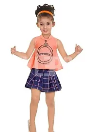 Stylish Cotton Printed Top With Bottom With Skirt For Girls Party Wear-thumb1