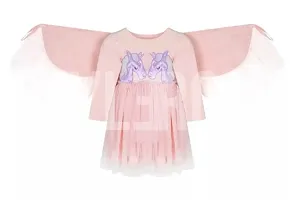 Stylish Beautiful Imported Fabric Angel Frock Full Sleeves With Wings For Girls Party Wear-thumb1