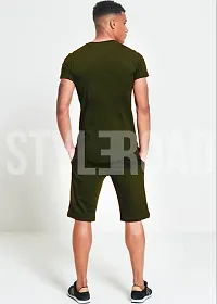 StyleRoad Olive Solid Polycotton Sports Tees  Shorts Set-thumb3