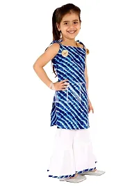 Stylish Blue Rayon Cotton Printed Sleeveless Kurta with Sharara Set For Girls-thumb2