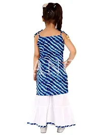 Stylish Blue Rayon Cotton Printed Sleeveless Kurta with Sharara Set For Girls-thumb3