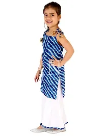 Stylish Blue Rayon Cotton Printed Sleeveless Kurta with Sharara Set For Girls-thumb4