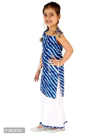 Stylish Blue Rayon Cotton Printed Sleeveless Kurta with Sharara Set For Girls-thumb5
