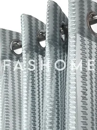 FasHome Grey Polyester Eyelet Fitting Striped Window Curtains-thumb1