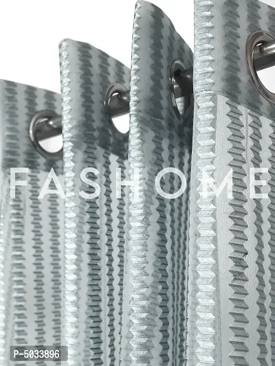 FasHome Grey Polyester Eyelet Fitting Striped Window Curtains-thumb2