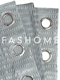 FasHome Grey Polyester Eyelet Fitting Striped Window Curtains-thumb3