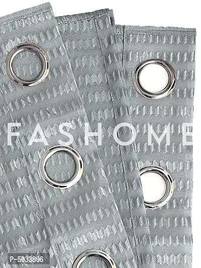 FasHome Grey Polyester Eyelet Fitting Striped Window Curtains-thumb4