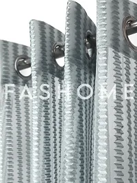 FasHome Grey Polyester Eyelet Fitting Striped Door Curtains-thumb1