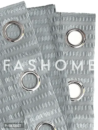 FasHome Grey Polyester Eyelet Fitting Striped Door Curtains-thumb4