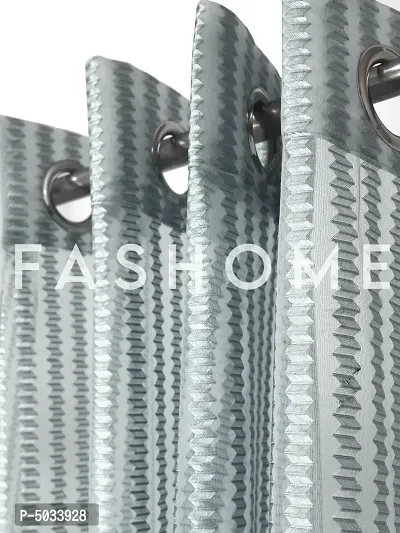 FasHome Grey Polyester Eyelet Fitting Striped Door Curtains-thumb2