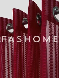 FasHome Maroon Polyester Eyelet Fitting Striped Door Curtains-thumb1