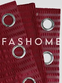 FasHome Maroon Polyester Eyelet Fitting Striped Door Curtains-thumb3