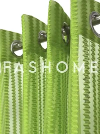 FasHome Green Polyester Eyelet Fitting Striped Door Curtains-thumb1