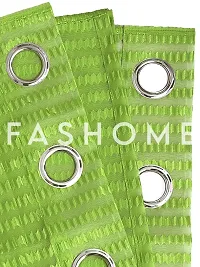 FasHome Green Polyester Eyelet Fitting Striped Door Curtains-thumb3