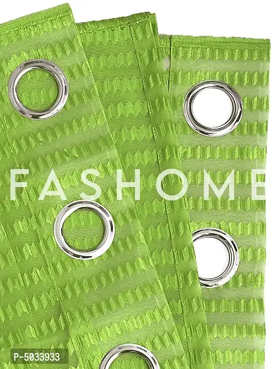 FasHome Green Polyester Eyelet Fitting Striped Door Curtains-thumb4