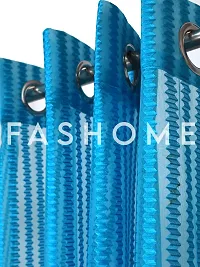 FasHome Blue Polyester Eyelet Fitting Striped Door Curtains-thumb1