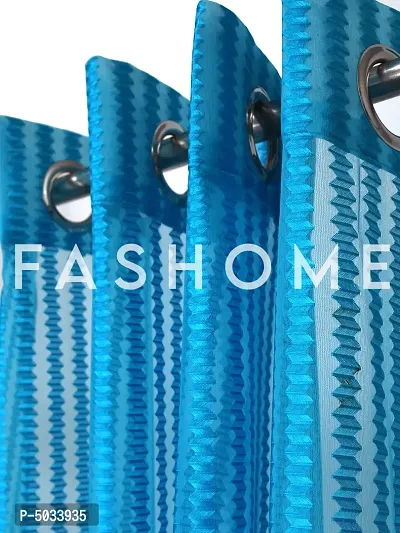 FasHome Blue Polyester Eyelet Fitting Striped Door Curtains-thumb2