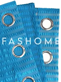 FasHome Blue Polyester Eyelet Fitting Striped Door Curtains-thumb3