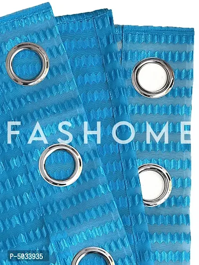 FasHome Blue Polyester Eyelet Fitting Striped Door Curtains-thumb4