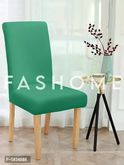 FasHome Green Polyester Solid Removable Stretchable Dining Chair Slipcover Seat Protector-Pack Of 8-thumb2