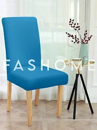 FasHome Blue Polyester Solid Removable Stretchable Dining Chair Slipcover Seat Protector-Pack Of 8-thumb1