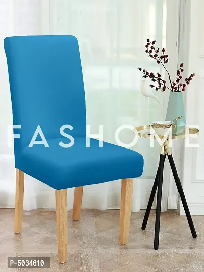 FasHome Blue Polyester Solid Removable Stretchable Dining Chair Slipcover Seat Protector-Pack Of 8-thumb2