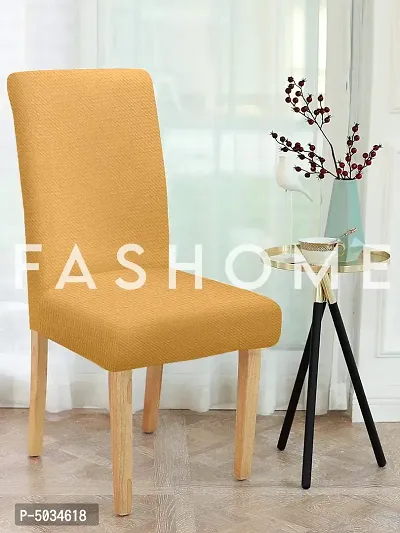 FasHome Yellow Polyester Textured Removable Stretchable Dining Chair Slipcover Seat Protector-Pack Of 8-thumb2