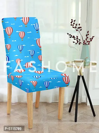 FasHome Blue Polyester Printed Stretchable Removable Dining Chair Covers- Pack Of 2-thumb2