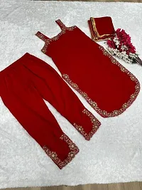Stylish Red Georgette Kurta With Bottom Wear And Dupatta For Women-thumb1