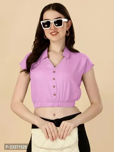 Classic Rayon Solid Crop Tops for Women-thumb0