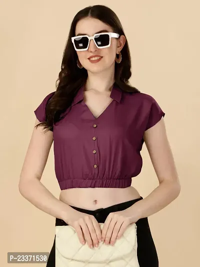 Classic Rayon Solid Crop Tops for Women-thumb0