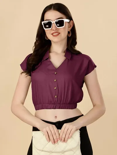 Classic Rayon Solid Crop Tops for Women