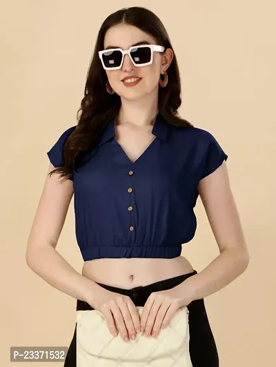 Classic Rayon Solid Crop Tops for Women