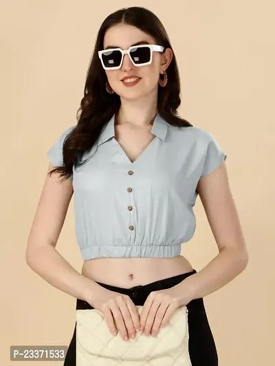 Classic Rayon Solid Crop Tops for Women-thumb0