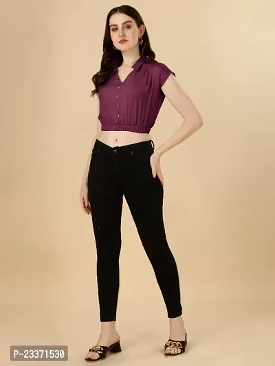 Classic Rayon Solid Crop Tops for Women-thumb3